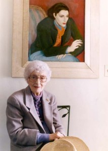 11/25/1992  --  York, ME  --  May Sarton, poet at home with portrait of her when she was 25 years old.   BGLSCAN