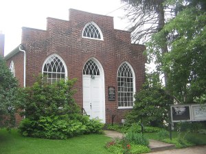 Front view of historic Joseph Priestly Memorial Chapel, Northumberland, PA